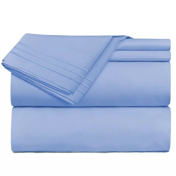 Bed Sheets Set 4 Piece Deep Pocket Full Queen King - Blue - Picture 3 of 4